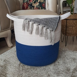 EXTRA Large Blanket Basket for Nursery or Living Room - Woven Cotton Rope Laundry Basket - XXL 17&quot;x15&quot;