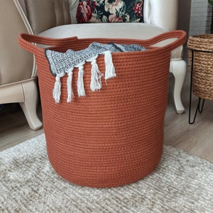 EXTRA Large Blanket Basket for Nursery or Living Room - Woven Cotton Rope Laundry Basket - Pillow Storage Basket - XXL 15"x16"