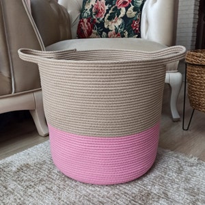 EXTRA Large Blanket Basket for Nursery or Living Room - Woven Cotton Rope Laundry Basket - XXL 17&quot;x15&quot;
