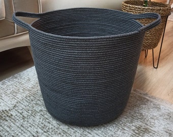 Extra Large Woven Cotton Rope Basket 15"x16" - Blanket, Pillow, Laundry and Toy Storage Basket - Kids Room and Living Room Floor Basket
