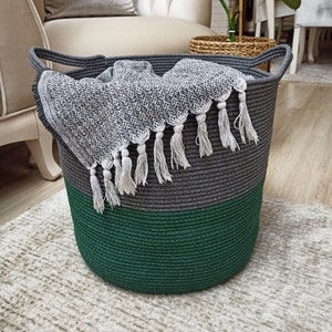 EXTRA Large Blanket Basket for Nursery or Living Room - Woven Cotton Rope Laundry Basket - XXL 17&quot;x15&quot;