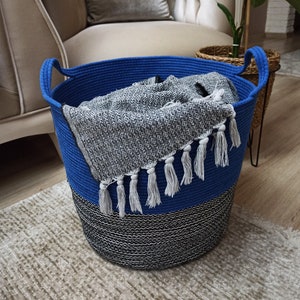 EXTRA Large Blanket Basket for Nursery or Living Room - Woven Cotton Rope Laundry Basket - XXL 17&quot;x15&quot;