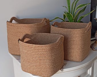 Square Cotton Rope Basket, Handmade Basket, Cotton Rope Organizer, Cotton Rope Kitchen Decor, Housewarming Gift, Handmade Towel Basket