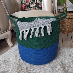 EXTRA Large Blanket Basket for Nursery or Living Room - Woven Cotton Rope Laundry Basket - XXL 17&quot;x15&quot;