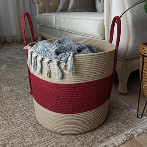 Très grand panier à couverture pour chambre d'enfant ou salon - Panier à linge en corde de coton tissé - XXL 17 x 15 po