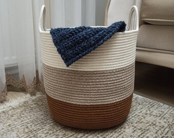 EXTRA Large Blanket Basket for Nursery or Living Room - Woven Cotton Rope Laundry Basket - XL 12"x13"