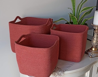Square Cotton Rope Basket, Handmade Basket, Cotton Rope Organizer, Cotton Rope Kitchen Decor, Housewarming Gift, Handmade Towel Basket
