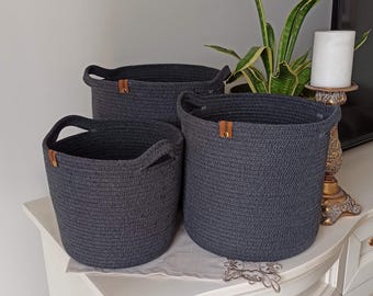 Round Cotton Rope Basket, Handmade Basket, Cotton Rope Organizer, Cotton Rope Kitchen Decor, Housewarming Gift, Handmade Towel Basket