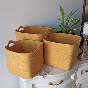 Square Cotton Rope Basket, Handmade Basket, Cotton Rope Organizer, Cotton Rope Kitchen Decor, Housewarming Gift, Handmade Towel Basket