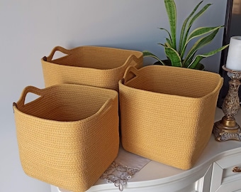 Square Cotton Rope Basket, Handmade Basket, Cotton Rope Organizer, Cotton Rope Kitchen Decor, Housewarming Gift, Handmade Towel Basket