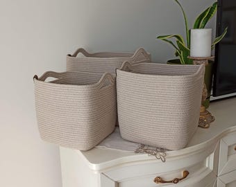 Square Cotton Rope Basket, Handmade Basket, Cotton Rope Organizer, Cotton Rope Kitchen Decor, Housewarming Gift, Handmade Towel Basket