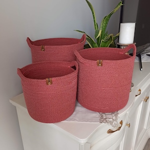 Round Cotton Rope Basket, Handmade Basket, Cotton Rope Organizer, Cotton Rope Kitchen Decor, Housewarming Gift, Handmade Towel Basket