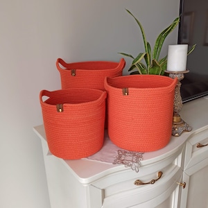 Round Cotton Rope Basket, Handmade Basket, Cotton Rope Organizer, Cotton Rope Kitchen Decor, Housewarming Gift, Handmade Towel Basket