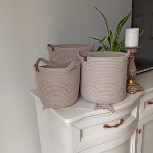 Round Cotton Rope Basket, Handmade Basket, Cotton Rope Organizer, Cotton Rope Kitchen Decor, Housewarming Gift, Handmade Towel Basket