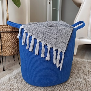 Très grand panier à couverture pour chambre d'enfant ou salon - Panier à linge en corde de coton tissé - XXL 17 x 15 po