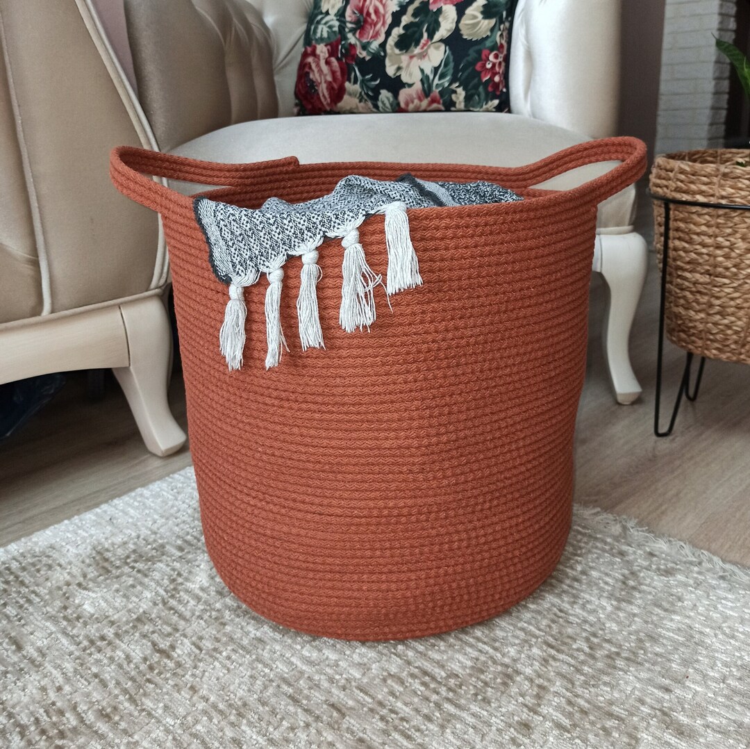 EXTRA Large Blanket Basket for Nursery or Living Room Woven Cotton Rope Laundry Basket Pillow