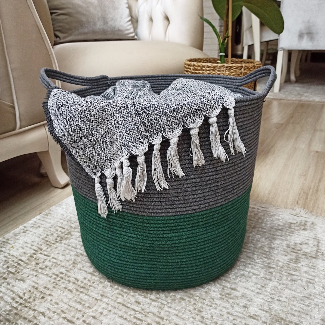 EXTRA Large Blanket Basket for Nursery or Living Room Woven Cotton Rope Laundry Basket Pillow