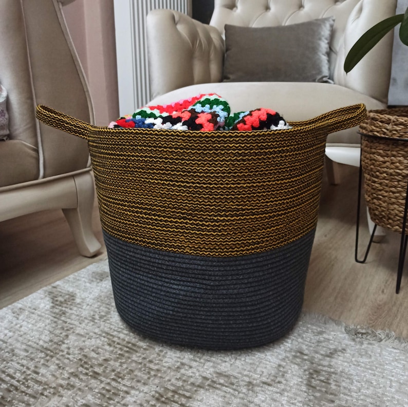EXTRA Large Blanket Basket for Nursery or Living Room Woven Cotton Rope Laundry Basket Pillow