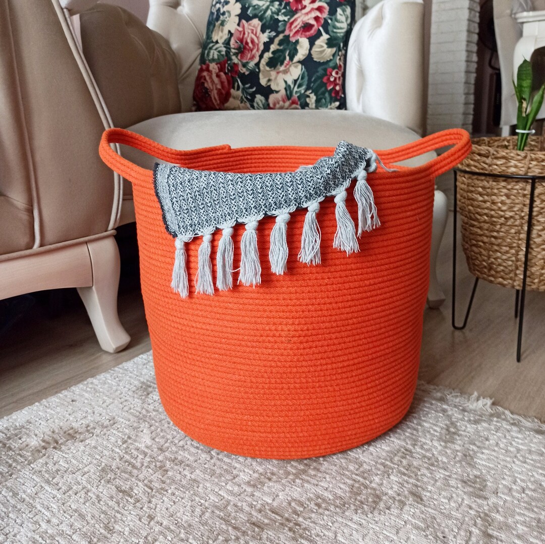 EXTRA Large Blanket Basket for Nursery or Living Room Woven Cotton Rope