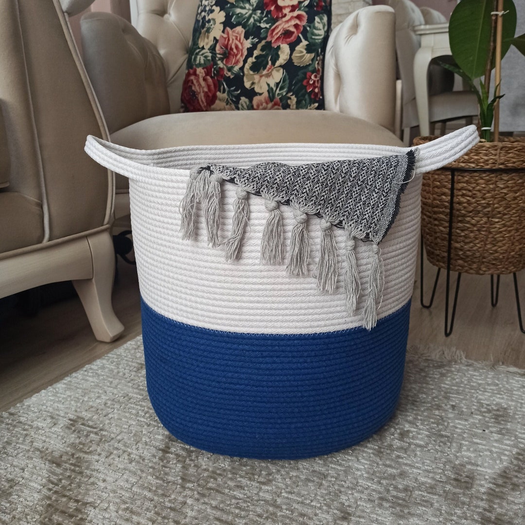 EXTRA Large Blanket Basket for Nursery or Living Room Woven Cotton Rope Laundry Basket Pillow