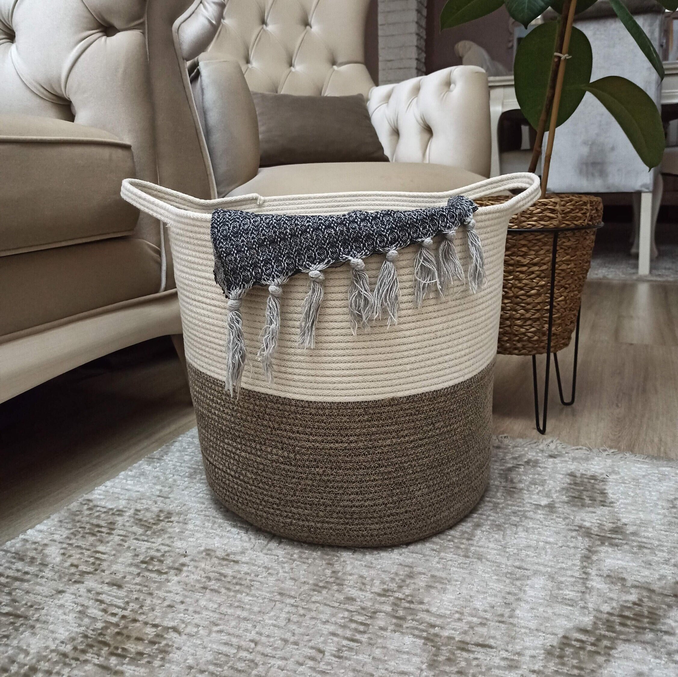 EXTRA Large Blanket Basket for Nursery or Living Room Woven Cotton Rope ...