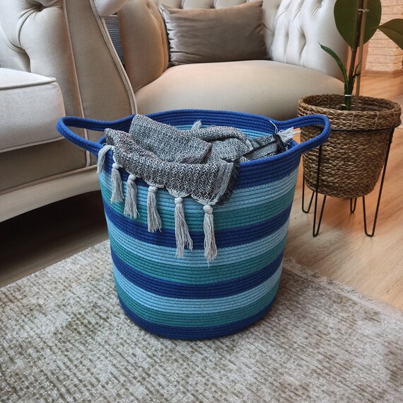 EXTRA Large Blanket Basket for Nursery or Living Room Woven Cotton Rope Laundry Basket Pillow Storage Basket XXL 15x16 Etsy