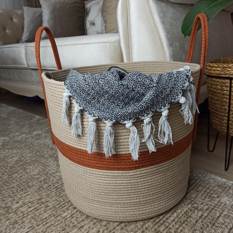 EXTRA Large Blanket Basket for Nursery or Living Room Woven Cotton Rope Laundry Basket Pillow