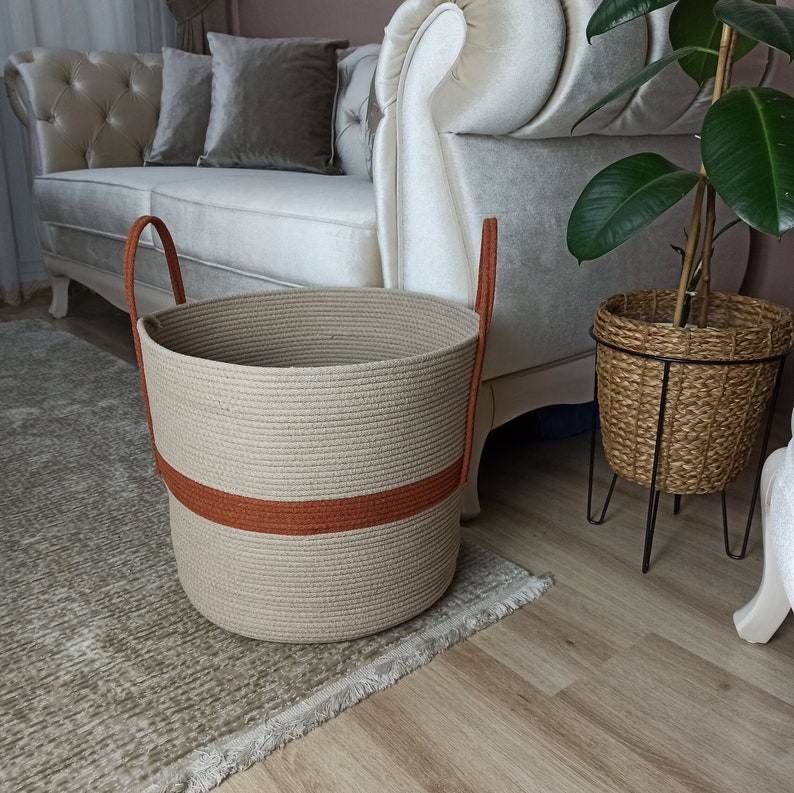EXTRA Large Blanket Basket for Nursery or Living Room Woven Cotton Rope Laundry Basket Pillow