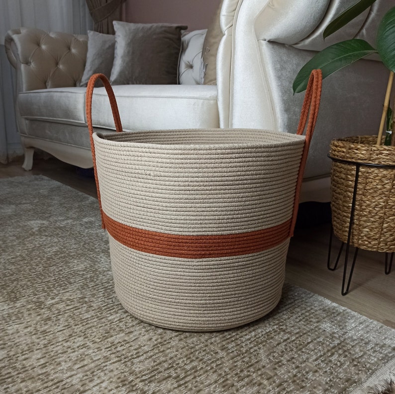 EXTRA Large Blanket Basket for Nursery or Living Room Woven Cotton Rope Laundry Basket Pillow