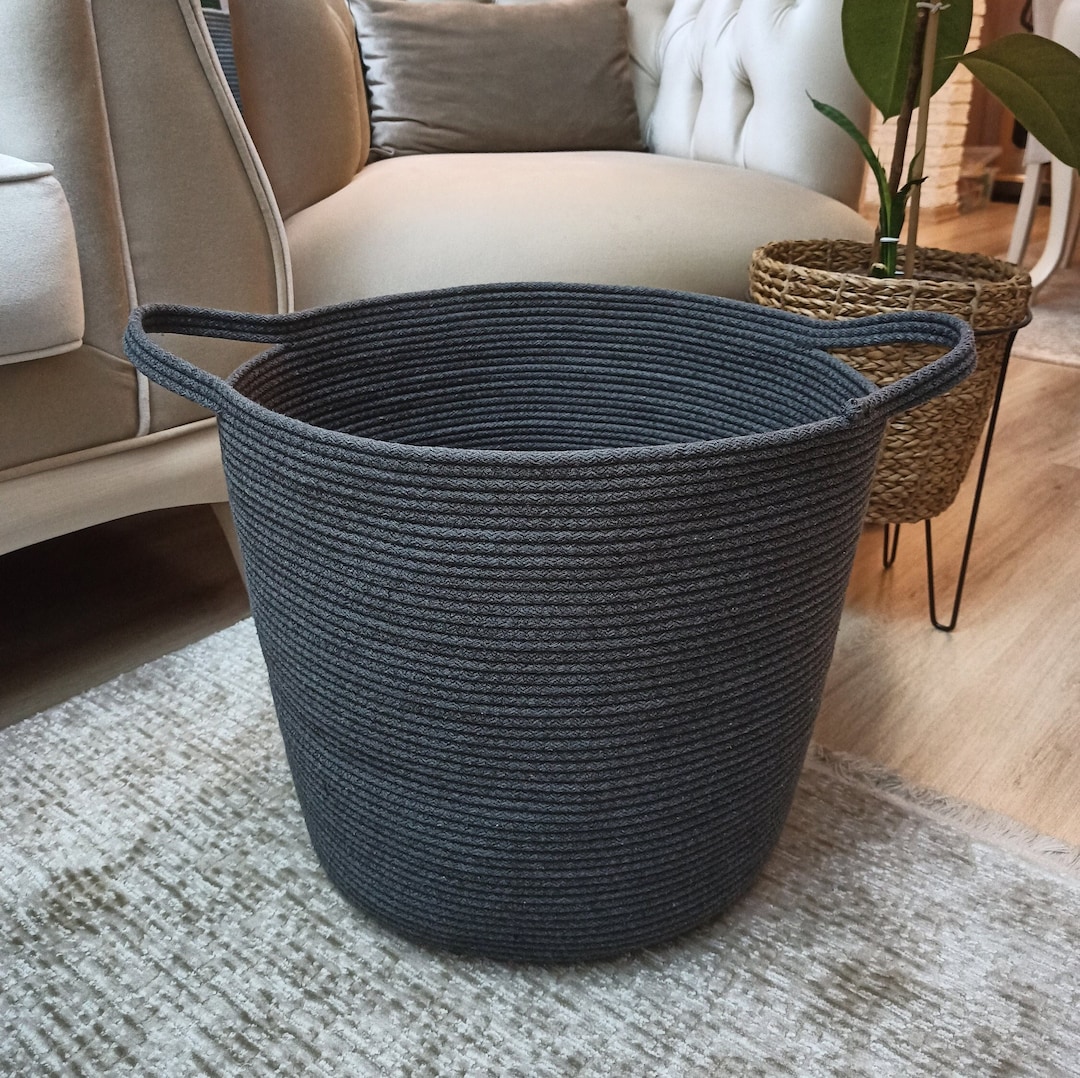 EXTRA Large Blanket Basket for Nursery or Living Room Woven Cotton Rope