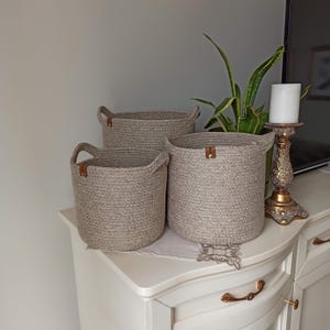 Round Cotton Rope Basket, Handmade Basket, Cotton Rope Organizer, Cotton Rope Kitchen Decor, Housewarming Gift, Handmade Towel Basket