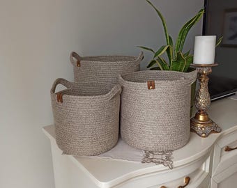 Round Cotton Rope Basket, Handmade Basket, Cotton Rope Organizer, Cotton Rope Kitchen Decor, Housewarming Gift, Handmade Towel Basket