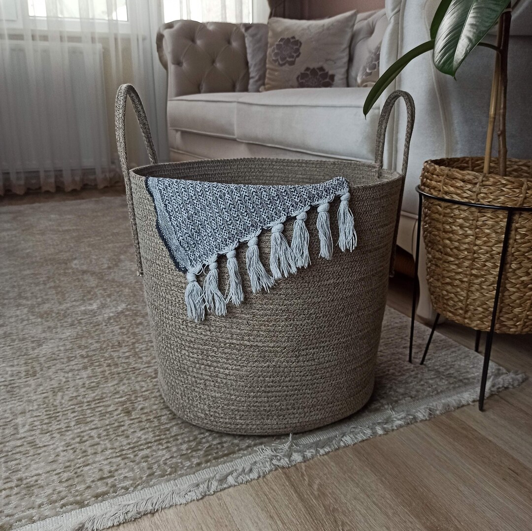 EXTRA Large Blanket Basket for Nursery or Living Room Woven Cotton Rope Laundry Basket Pillow