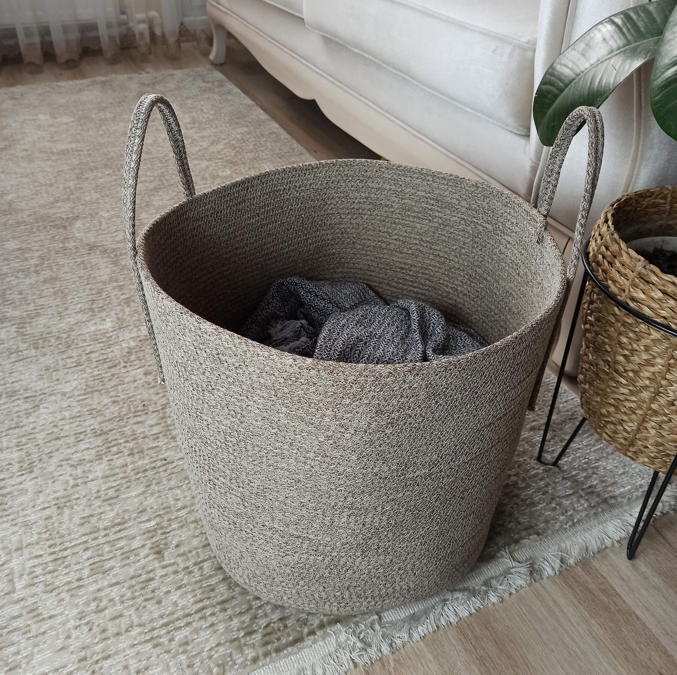 EXTRA Large Blanket Basket for Nursery or Living Room Woven Cotton Rope Laundry Basket Pillow