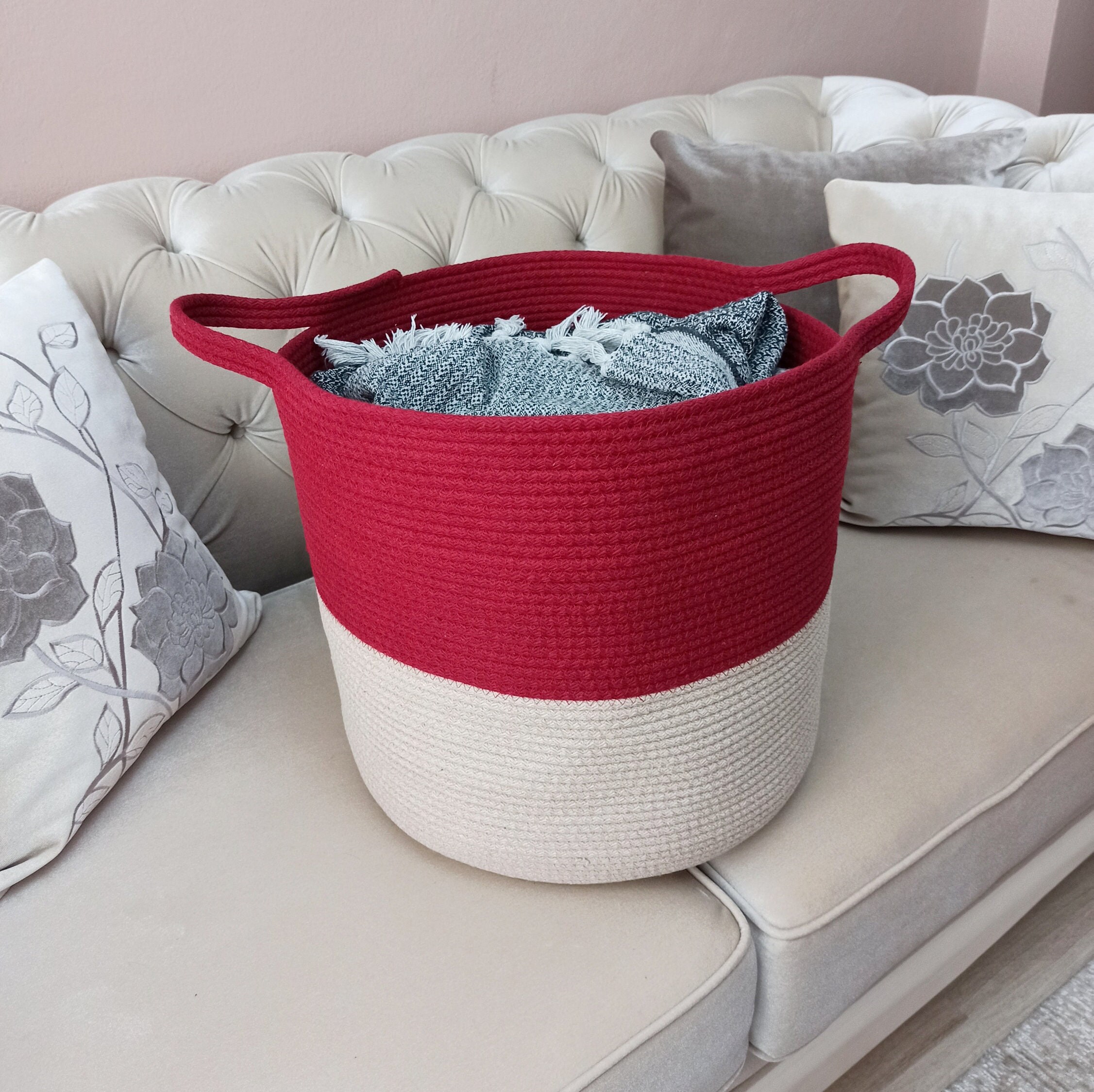 EXTRA Large Blanket Basket for Nursery or Living Room Woven Cotton Rope ...