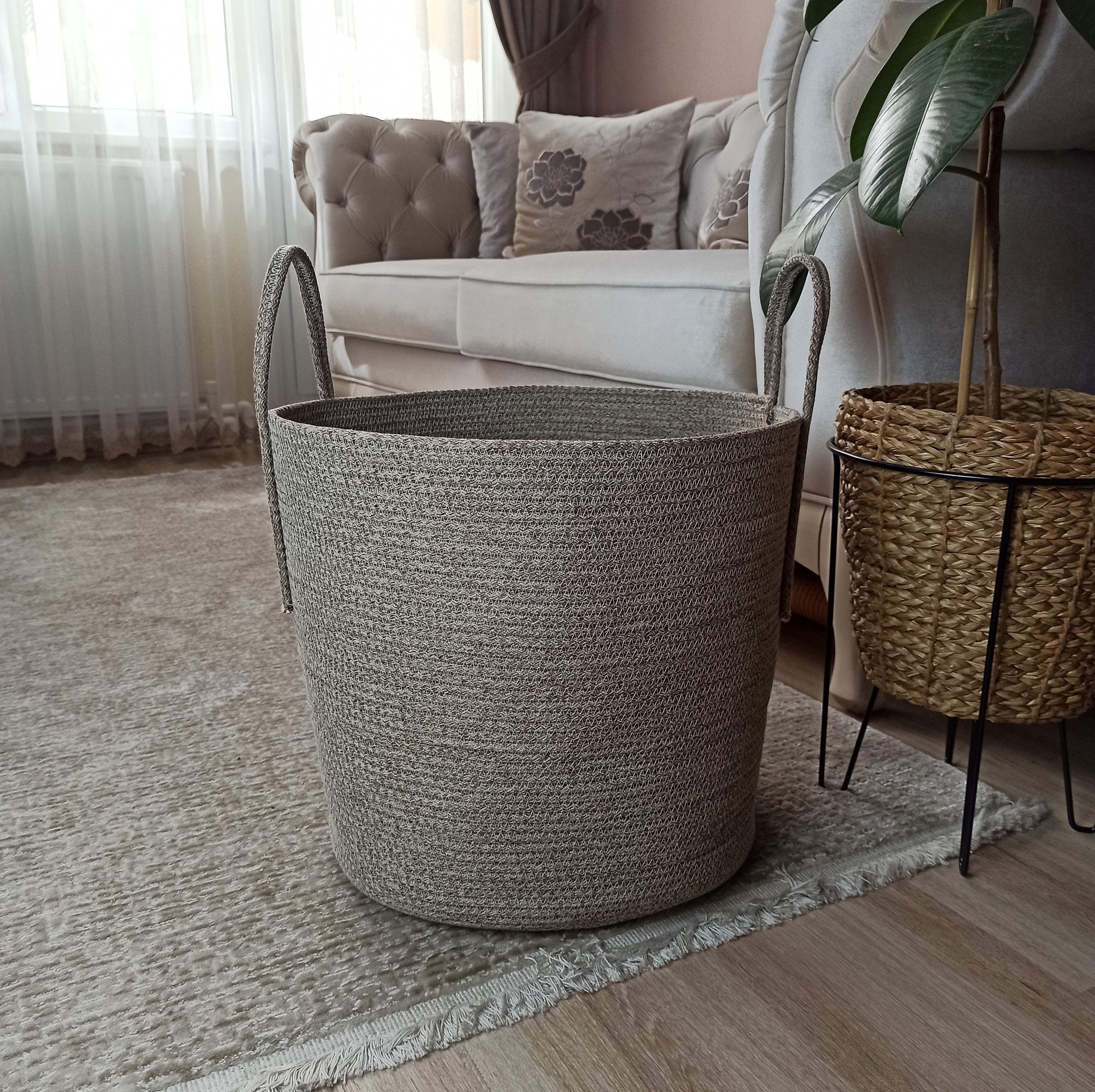 EXTRA Large Blanket Basket for Nursery or Living Room Woven Cotton Rope Laundry Basket Pillow