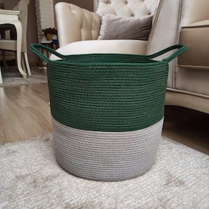 EXTRA Large Blanket Basket for Nursery or Living Room - Woven Cotton Rope Laundry Basket - XXL 17&quot;x15&quot;