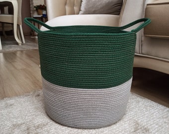 XXL Blanket Basket for Nursery or Living Room - Woven Cotton Rope Laundry Basket - XL 15"x15"