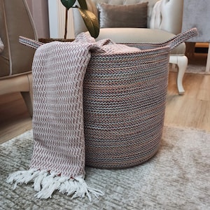 EXTRA Large Blanket Basket for Nursery or Living Room - Woven Cotton Rope Laundry Basket - Pillow Storage Basket - XXL 15"x16"