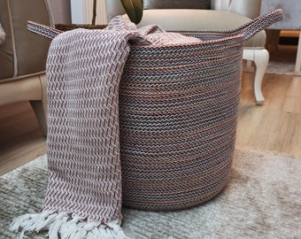 EXTRA Large Blanket Basket for Nursery or Living Room - Woven Cotton Rope Laundry Basket - Pillow Storage Basket - XXL 15"x16"