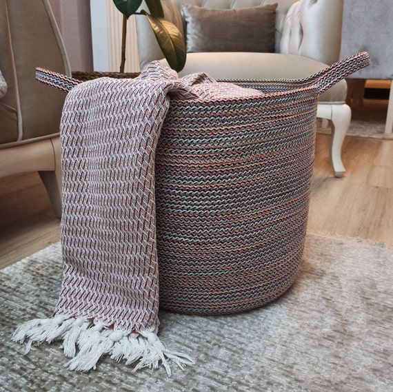 EXTRA Large Blanket Basket for Nursery or Living Room Woven Cotton Rope Laundry Basket Pillow Storage Basket XXL 15x16 Etsy