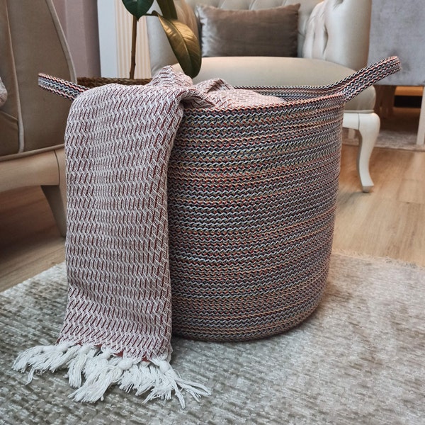 EXTRA Large Blanket Basket for Nursery or Living Room - Woven Cotton Rope Laundry Basket - Pillow Storage Basket - XXL 15"x16"