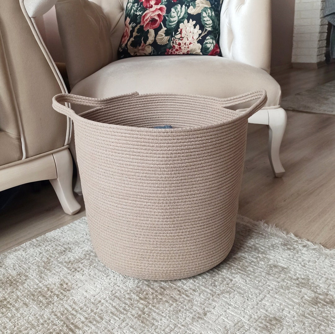 EXTRA Large Blanket Basket for Nursery or Living Room Woven Cotton Rope Laundry Basket Pillow