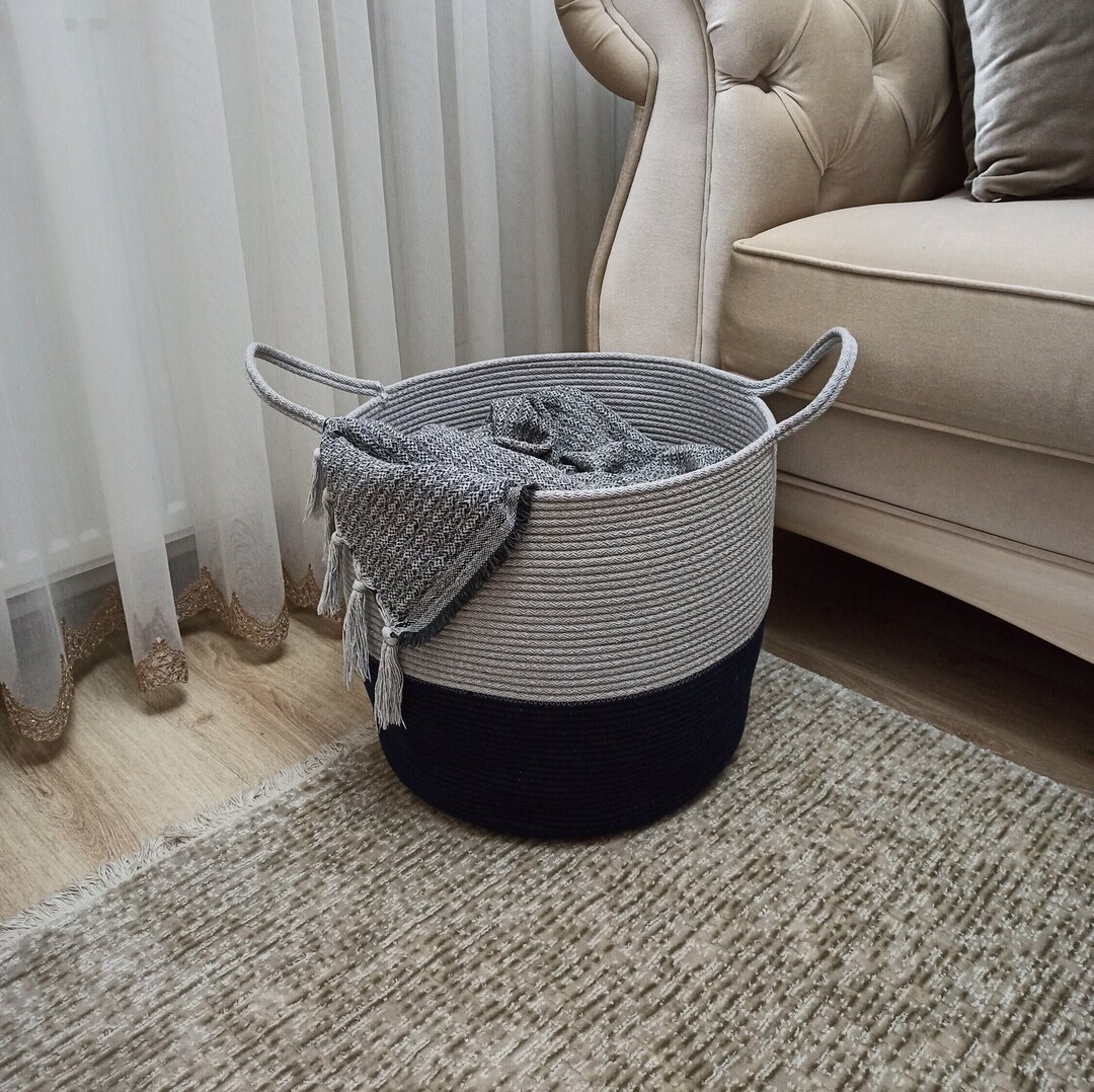 EXTRA Large Blanket Basket for Nursery or Living Room Woven Cotton Rope