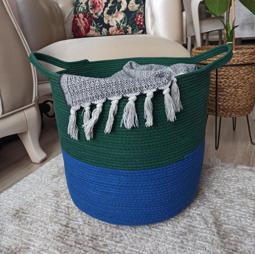 EXTRA Large Blanket Basket for Nursery or Living Room Woven Cotton Rope Laundry Basket Pillow