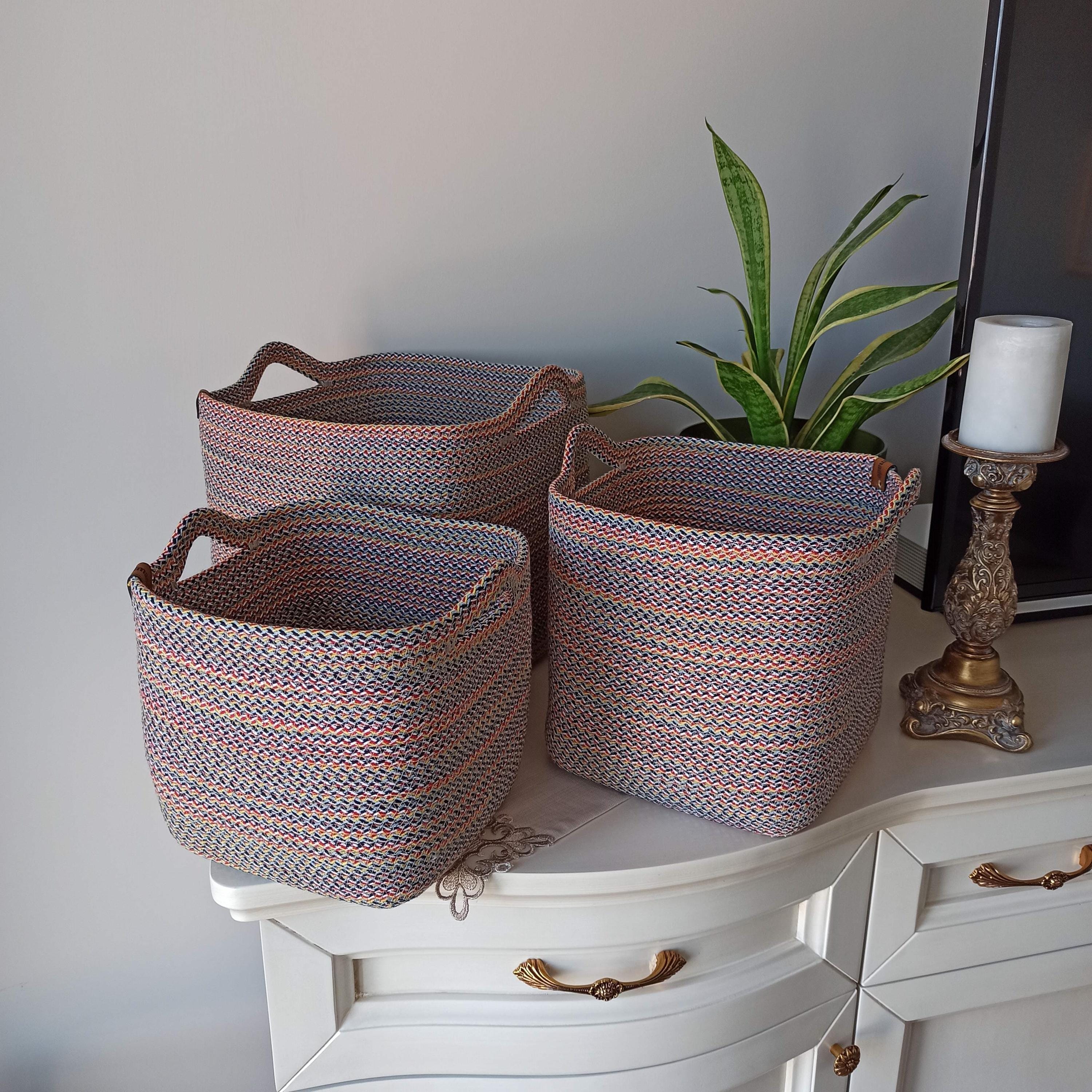 Square Cotton Rope Basket, Handmade Basket, Cotton Rope Organizer, Cotton Rope Kitchen Decor, Housewarming Gift, Handmade Towel Basket