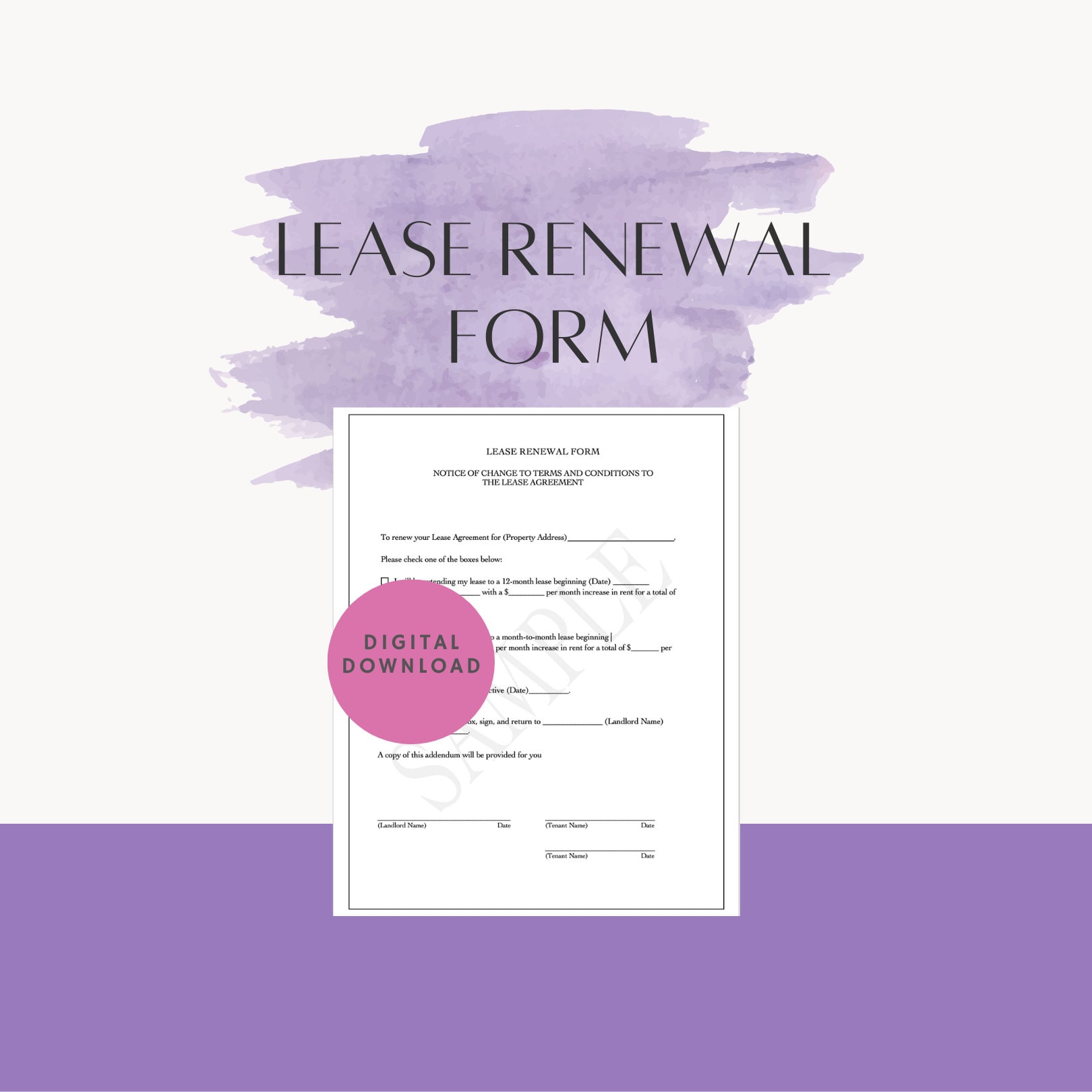 Tenant Lease Renewal Form Landlord Forms Rental Renewal Form Etsy