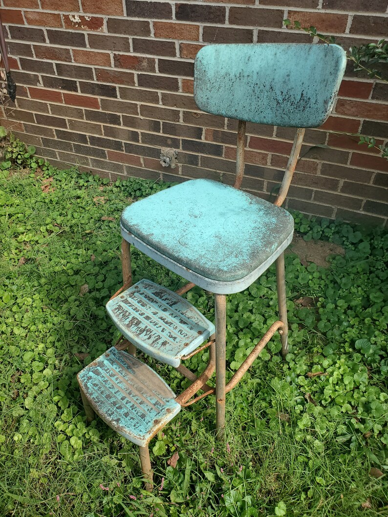 Vintage Blue Black Metal Costco Kitchen Step Stool Seat Etsy