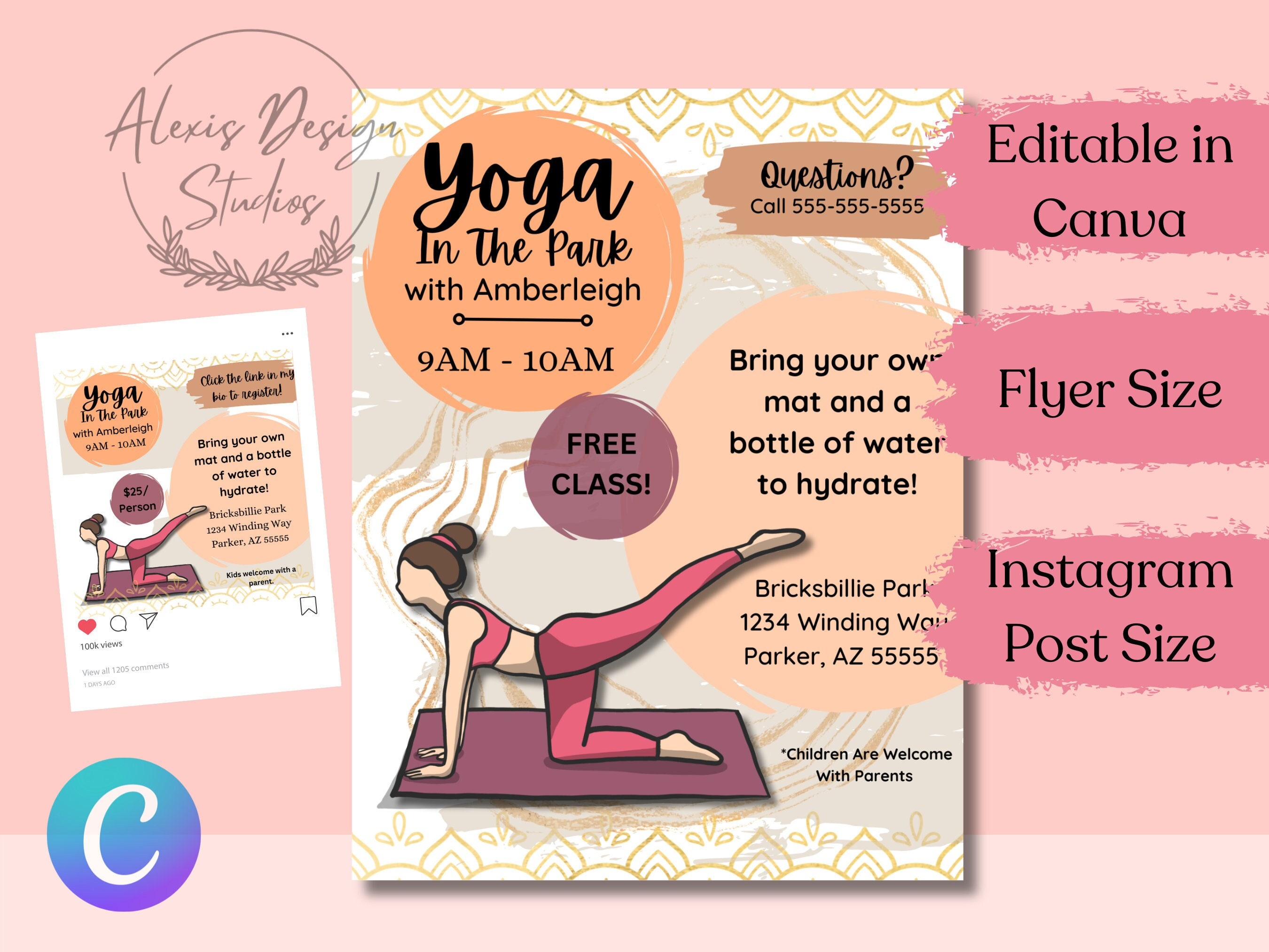 Editable Yoga Class Social Media Flyer Template, Yoga in the Park Flyer ...