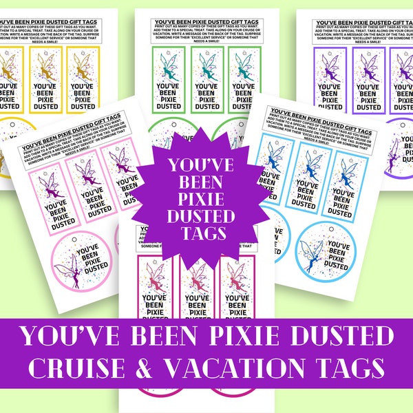 You've Been Pixie Dusted Printed Tags, DIY Pixie Dusted Cruise Vacation Tags, Surprise Pixie Dusted Door Game